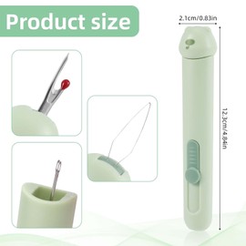 Gosknor 3 in 1 Automatic Needle Threaders Seam Ripper with Needle Storage, Green Quick Threading Tool Accessories for Hand Sewing Embroidery Crafting Cross Supplies