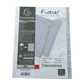 Exacompta - Ref 1726E - PP Printed Indices - For Use With A4 Documents, 0.1mm Polypropylene, Pre-Punched, Soft & Tear Resistant - 26 Divider Parts (A-Z) - Grey
