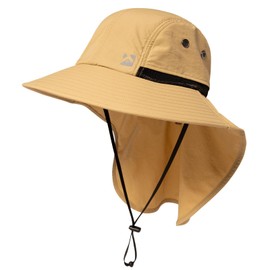 TOP-EX Waterproof Sun Hat Men's Wide Brim Sun Protection Hat Outdoor Trekking Hat with Neck Protection Safari Summer Hat Foldable Khaki M/L