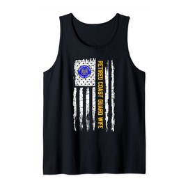 Vintage USA American Flag Proud Retired US Coast Guard Wife Tank Top