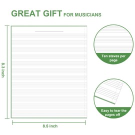 Tuun Fuplan Blank Sheet Music Notebook - Music Composition Manuscript Staff Paper Art Music Notebook, 160 Thick Pages, 8.5’’ x 11’’, Green