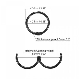 sourcing map Loose-Leaf Binder Rings, 30mm/ 1.2 inch Metal Book Ring Key Holder for Home, Office Supplies, Black, 4Pack