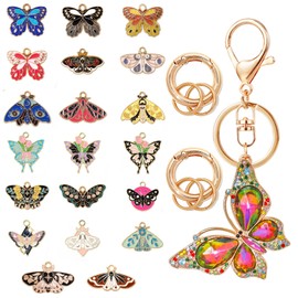 GANBDONGH Charm Keychain for Women 20 Pcs Butterfly Enamel Pendant Crystal Diamond Butterfly Keychain Suitable for Bag Accessories & Wallet Accessories（Purple） (Color Mixing)