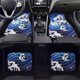 4PCS JDM Water Wave Blue Fabric Floor Mats Interior Carpets Universal