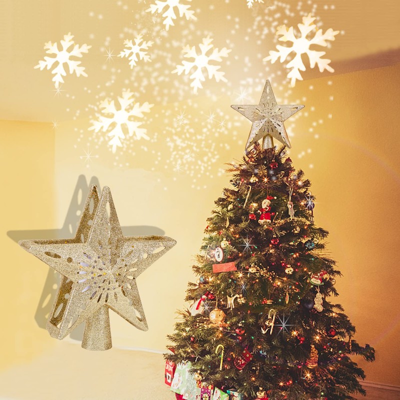 Artmag Christmas Tree Topper with 3D Glitter Adjustable Rotating White