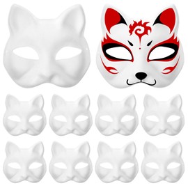 SEWACC 15pcs DIY White Paper Masks Cat Masks Cosplay Masks White Blank DIY Animal Unpainted Craft Masks for Cosplay Masquerade Parties Costume Accessory