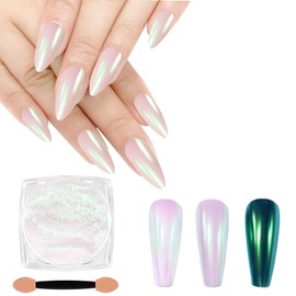 SIUSIO 1g Aurora Chrome Nail Powders, White Pearl Nail Powder Iridescent Glitter Dust High Gloss Mermaid Pigment Powder for DIY Nail Art Decorations,Resin Craft-Island Green