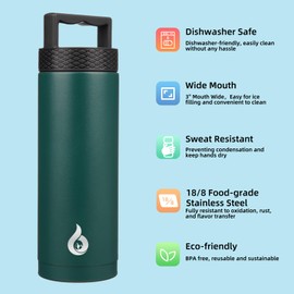 BJPKPK Insulated Water Bottles, Dishwasher Safe 18 oz Water Bottle with Handle, Leakproof BPA Free Water Jug, Stainless Steel Water Bottle for Sports, Army Green