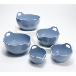 Temp-tations by Tara Temp-tations Set of 5 Mixing Bowls w/Pour Spouts & Loop Handle, 3.5 Qt Down to 0.5 Qt, Mix, Bake, Serve (Woodland Slate Blue)
