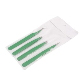 OdontoMed2011® Professional Tweezer Pack- 4 Tweezers Set- Ingrown Hair Remover Treatment. Premium Eyebrow Shaper. With Protective Case, Slanted And Pointed Eyebrow Tweezer Set (Green)