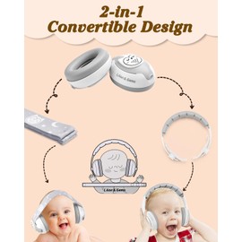 Lilian&Gema 2-in-1 Baby Ear Muffs Noise Protection, Adjustable Headphones with Band, Owls Noise Cancelling Headphones for Babies & Toddler up to 4 Years, Baby Airplane Essentials/Outdoor, White