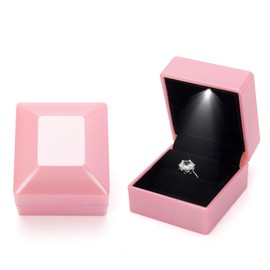 JYCMMFC Ring Box Square Shaped LED Light Engagement Ring Boxes Jewelry Gift Box for Proposal Wedding Valentine's Day Anniversary Christmas Mothers Thanksgiving Gift (Square Pink)