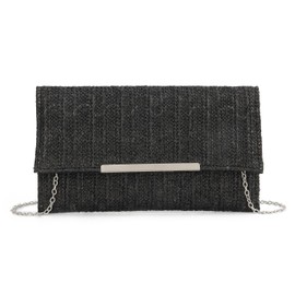 EVEOUT Straw Clutch for Women Straw Evening Handbag Summer Woven Wedding Handbag Shoulder Bag for Party Holiday, black