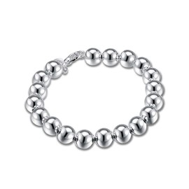 PMANY [Mother's Day Special] 925 Sterling Silver Plated Round Beads Chain Bracelet Bangle (10mm)