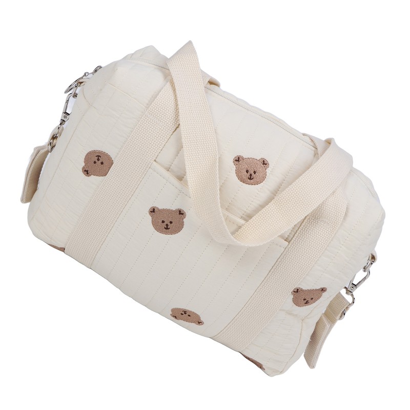 Multifunctional Baby Stroller Storage Bag Zipper Embroidery Reusable Handbag Nappy