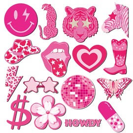 16 Pcs Pink Preppy Refrigerator Magnets Women Fridge Magnets Cute Magnetic Pink Locker Accessories Preppy Locker Decor Boho Locker Decoration Smiling Face Leopard Decorative Magnets for Kitchen