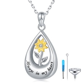 Sunflower Teardrop Urn Necklaces for Ashes - Silver Sunflower In The Teardrop Memorial Cremation Jewelry for Women Girls, You Are My Sunshine Flower Tear Drop Pendant Keepsake Urn Hold Ashes Necklace