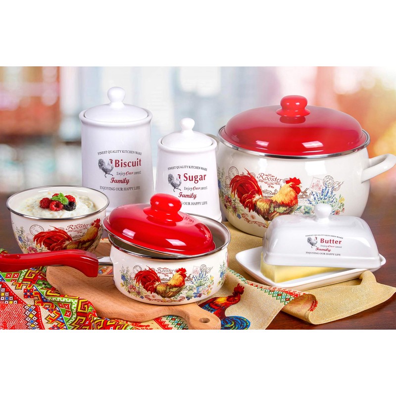 Enamel Stock Pot Rooster Enamel Cooking Pot Enameled Pot with