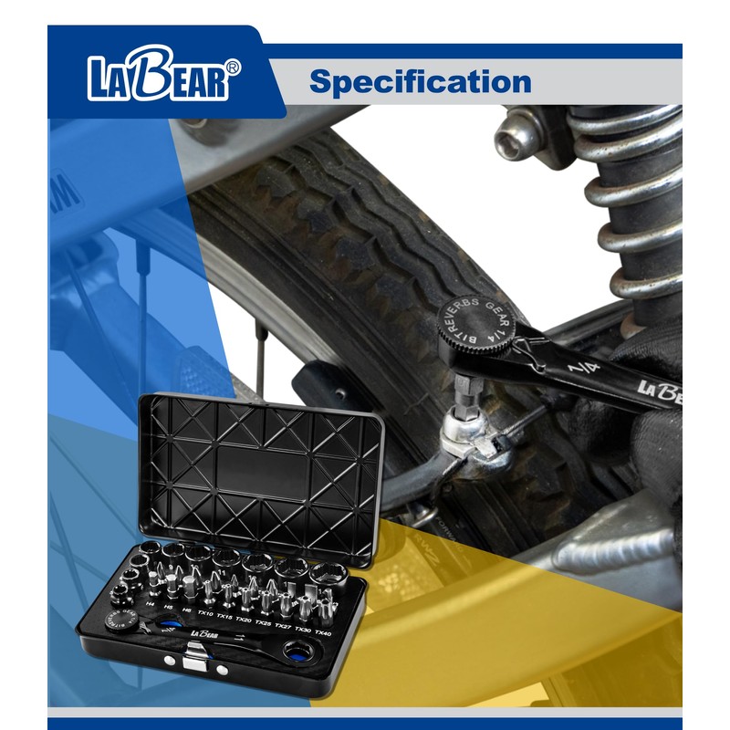 LABEAR-Low Profile 120-Tooth Reversible Ratchet wrench socket set, Non-slip socket,