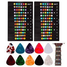LUTER 2pcs Guitar Fingerboard Stickers and 10pcs Guitar Picks 6 Acoustic Guitar Strings Fingernote Stickers for Beginner