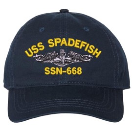 USS Spadefish SSN-668 with Silver Dolphins Unstructured Dad Cap (Navy Blue)