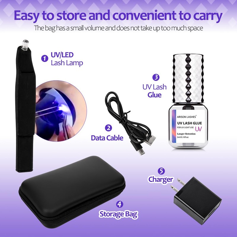 UV Lash Glue (3ml) with Light, 2-in-1 Portable UV LED