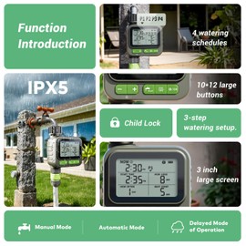 Sprinkler Timer, Programmable Water Timer for Garden Hose, Outdoor Hose Faucet Timed with 4 Plans/Rain Delay/Automatic Watering System, Digital Irrigation for Yard, Lawn, 1 Outlet with 2-Way Splitter