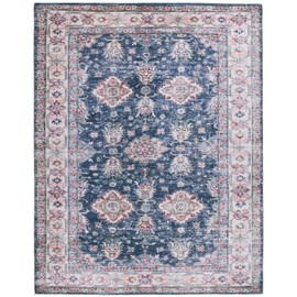 SAFAVIEH Washable Rug Tucson Collection - 8' x 10', Navy & Beige, Slip Resistant & Easy to Clean, Ideal for Living Room, Bedroom, Dining Space (TSN196N)