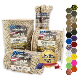 TOUGH-GRID 750lb Desert Camo Paracord/Parachute Cord - 100% Nylon Mil-Spec Type IV Paracord Used by The US Military, Great for Bracelets and Lanyards, 200Ft. - Desert Camo