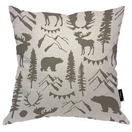 Beabes 18X18 Inch Pillowcase Wild Animal, Nature Mountain Jungle Bear Woodland Deer Comfortable Throw Pillow Case Square Cushion Cotton Linen Decorative for Couch Bed Home Car