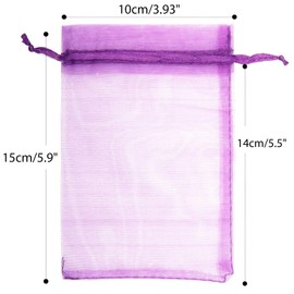 G2PLUS Purple Organza Gift Pouches, 10x15 CM Medium Organza Favour Bags, 100 PCS Wedding Jewelry Bags, Clear Mesh Pouches Perfect for Wedding, Christmas, Birthday, Anniversary