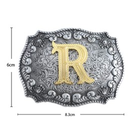 HUABOLA CALYN Belt Buckle Men, Western Cowboy Rodeo Small Alphabet Letter ABCDMRJ to Z Initial Belt Buckles for Women (R)