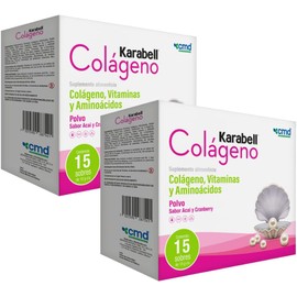CMD - KARABELL COLÁGENO - Colágeno, Vitaminas y Aminoácidos - Suplemento Alimenticio - 2 Cajas con 15 sobres cu