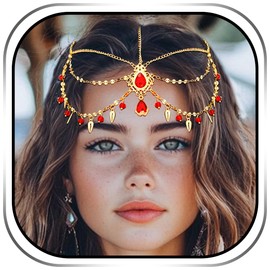 Urieo Gold Leaf Head Chain Jewelry Rhinestone Egyptian Headpiece Festival Costume Hair Accessories for Women