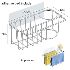 UpTuoLi Kitchen Sink Holder for Sponges, Scrubbers, Soap, Bathroom, Sponge Holder for Kitchen Sink, Adhesive Sinks Caddy Sponges Brush Rack, Stainless Steel