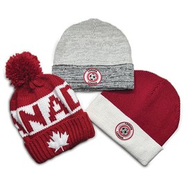 Canada Winter Knit Beanie Hat Set, Canada Design, 3-Pack, Red and Grey