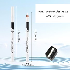 DEJIN White Eye Pencil 12 PCS White Pencil for Skin Marking, White Pencil Eyeliner, White Make up Pencil, White Skin Pencil - For Beginners or Professionals Eye Makeup, With Sharpener