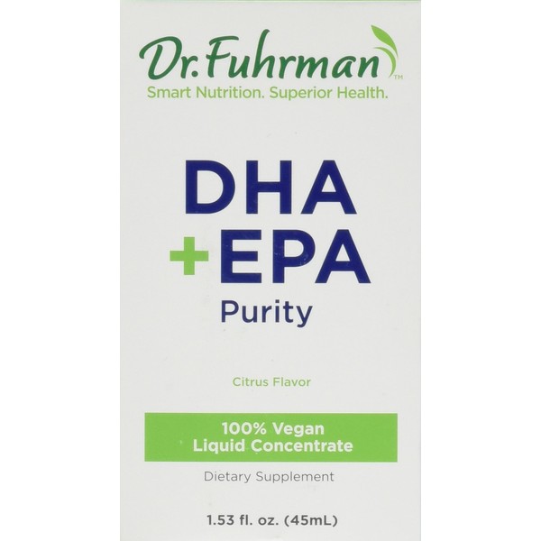 Dr. Fuhrman DHA+EPA Purity, Omega-3 Fatty Acids, Liquid Supplement with Dropper, Fresh Citrus Flavor, Made from Lab-Grown Algae, Free of Contaminants, Vegan, 60 Servings