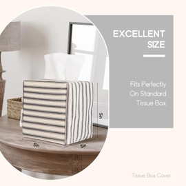 LeCorner Tissue Box Cover, Fabric Tissue Box Holder Square, Stylish Toilet Paper Storage, Modern Bathroom Counter Organizer Decorations Accessories,Ticking Stripe 5''x5''x5'' (Pastel Grey)