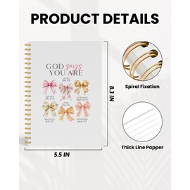 FISWAFY God Says You Are Christian Notebook, Coquette Bow Bible Verse Journal, Religious Prayer Journal for Writing, Coquette Office Supplies, Church Notes Spiral Notebook, 5.5x8.3 Inch 547