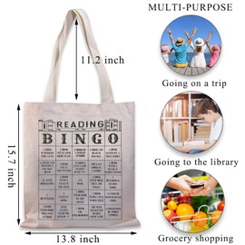 PLITI Book Lover Tote Bag For Women Bookworm Book Nerd Librarian Reading Lover Canvas Tote Bags (reading bingo TGU)
