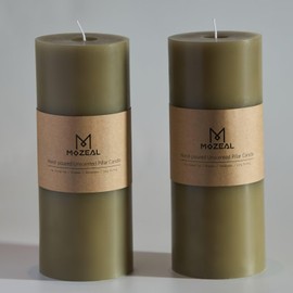 MOZEAL 4" x 10" Extra-Large Sage Pillar Candles (Set of 2), Unscented, Dripless, Smokeless, Long Clean-Burning, Tall 10 inch Large Sage Pillar Candles Perfect for Spring Weddings and Easter Decor