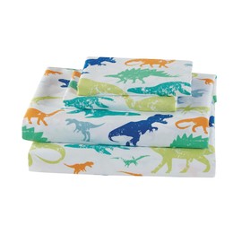 Mk Home 3pc Twin Size Sheet Set for Boys Dinosaurs Green Blue Orange White New