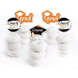Big Dot of Happiness Orange Grad - Best is Yet to Come - Dessert Cupcake Toppers - Orange 2021 Graduation Party Clear Treat Picks - Set of 24