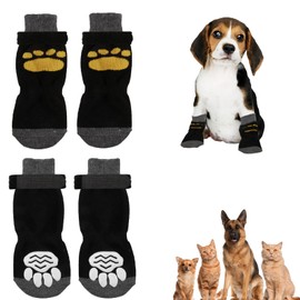 Anti Slip Dog Socks, Dog Paw Protectors 2 Pairs Paws Stop Licking Dog Claw Grip Socks Dog Boots Shoes Cat Slippers Adjustable Strap Dog Paw Bandage for Pet Puppy Indoor Outdoor Hardwood Floor Walking