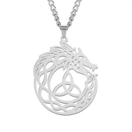 VASSAGO Celtic Knot Necklace Stainless Steel Irish Pendant Jewelry Norse Viking Beast Ring Protection Amulet for Men Women (Silver)