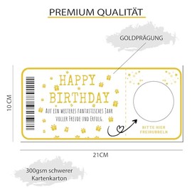 Ticket Geburtstag mit Rubbelaufkleber - Rubbelkarte zum beschriften - Einzigartige Geschenk Verpackung - Geburtstags Karte als Gutschein oder Geschenkidee zum freirubbeln