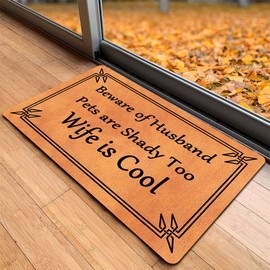 Funny Welcome Entry Rugs with Rubber Back (15.9 x 23.7 inch) Beware of Husband Pets are Shady Too Wife is Cool Doormat for Entrance Way Decorative Mats for Front Door Mat No Slip Kitchen Rug and Mats