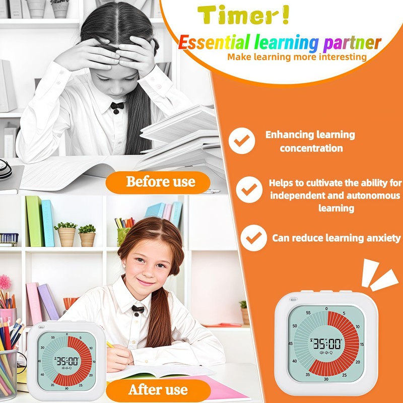 Visual Timer for Kids, 60-Minute Countdown Timer with LCD Display,