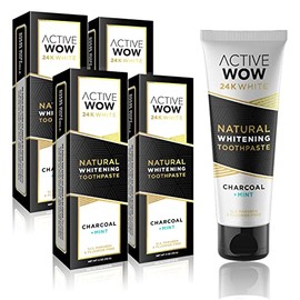 Active Wow Activated Charcoal Toothpaste - Teeth Whitening Formula with Organic Coconut Oil & Xylitol (Charcoal 4 Pack)